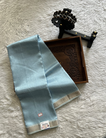 Mangalagiri Plain Pattu Saree Sea Blue colored complemented with a Zari Border - Sampradaya Designer Studio