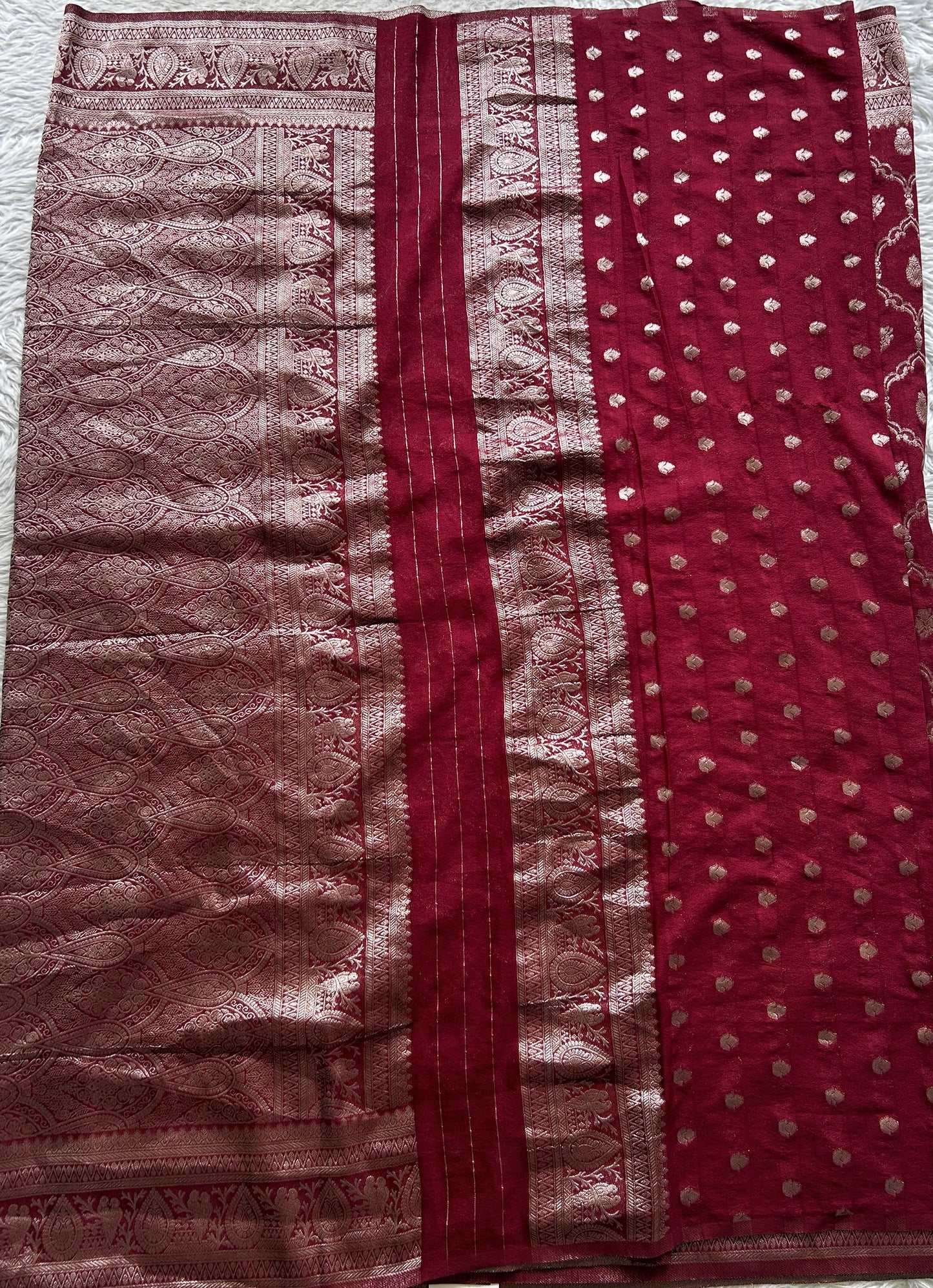 Semi Georgette Saree Maroon Colored Elegantly Paired with a Zari Border. - Sampradaya Designer Studio