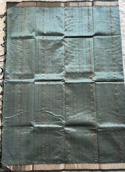 Mangalagiri Plain Pattu Saree Sea Blue colored complemented with a Zari Border - Sampradaya Designer Studio