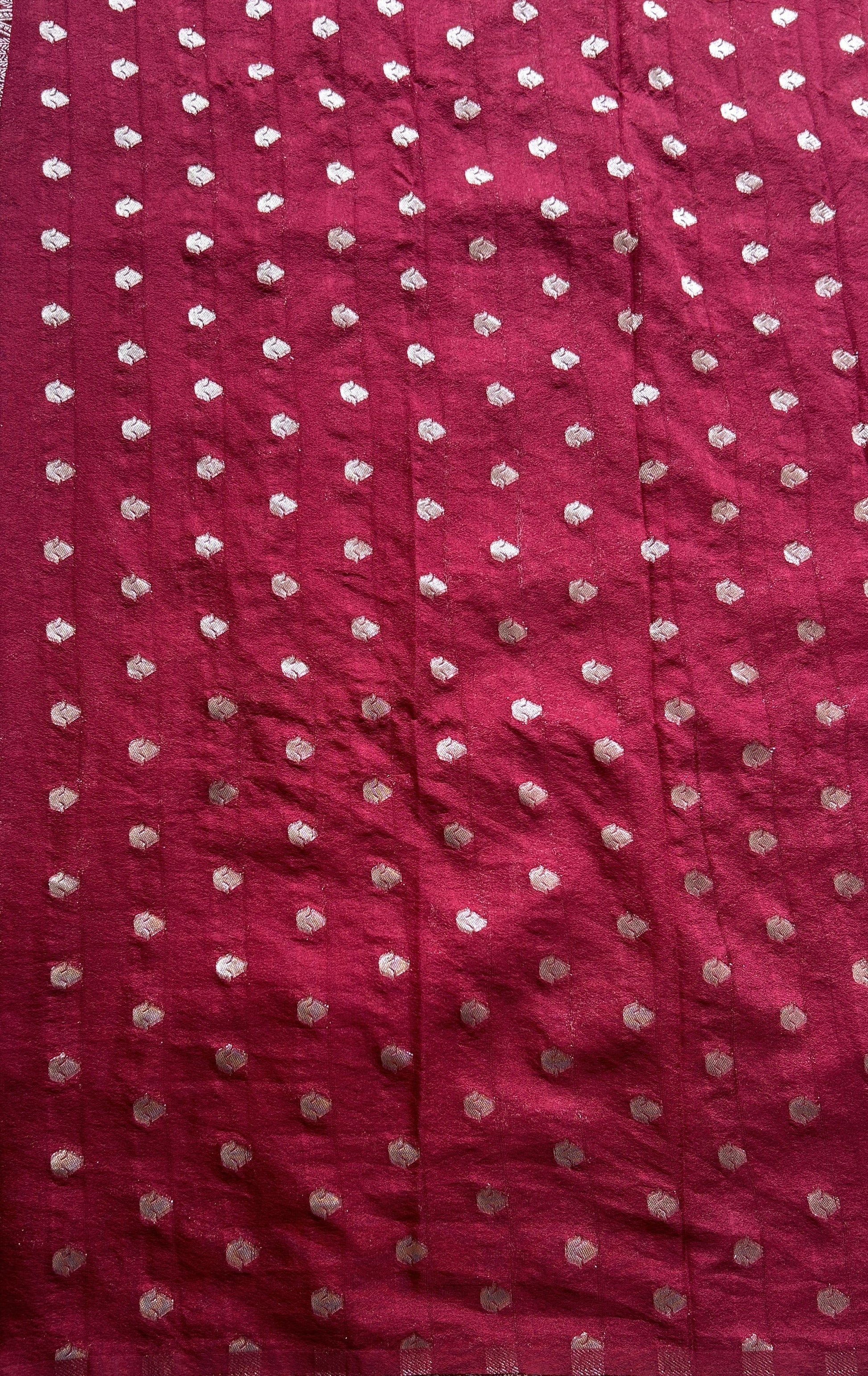 Semi Georgette Saree Maroon Colored Elegantly Paired with a Zari Border. - Sampradaya Designer Studio