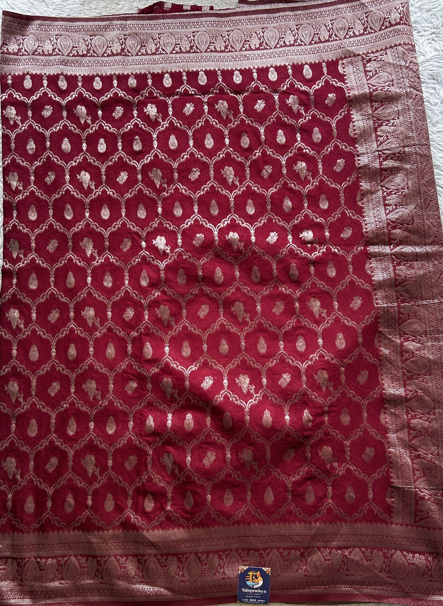 Semi Georgette Saree Maroon Colored Elegantly Paired with a Zari Border. - Sampradaya Designer Studio