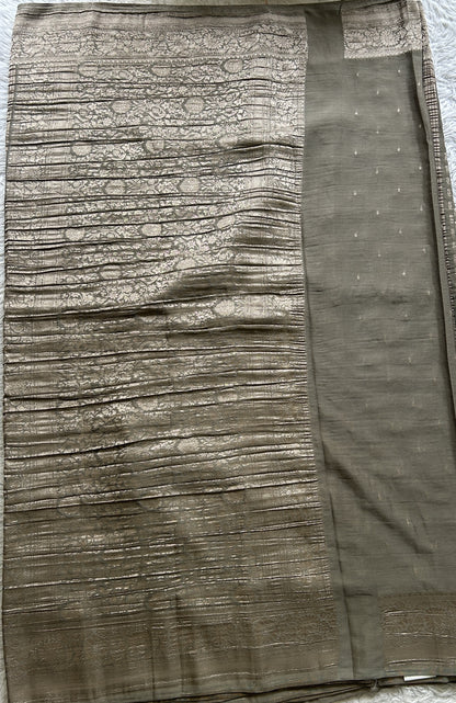 Semi Georgette Saree Gray Colored Elegantly Paired with a Zari Border. - Sampradaya Designer Studio