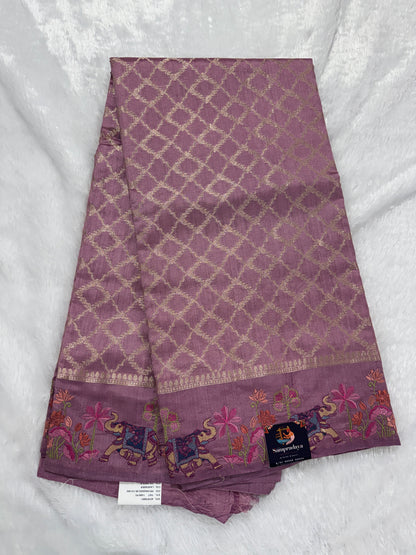 Pure Chiniya Silk Saree Mauve Colored Elegantly Paired with a Gold Zari Border
