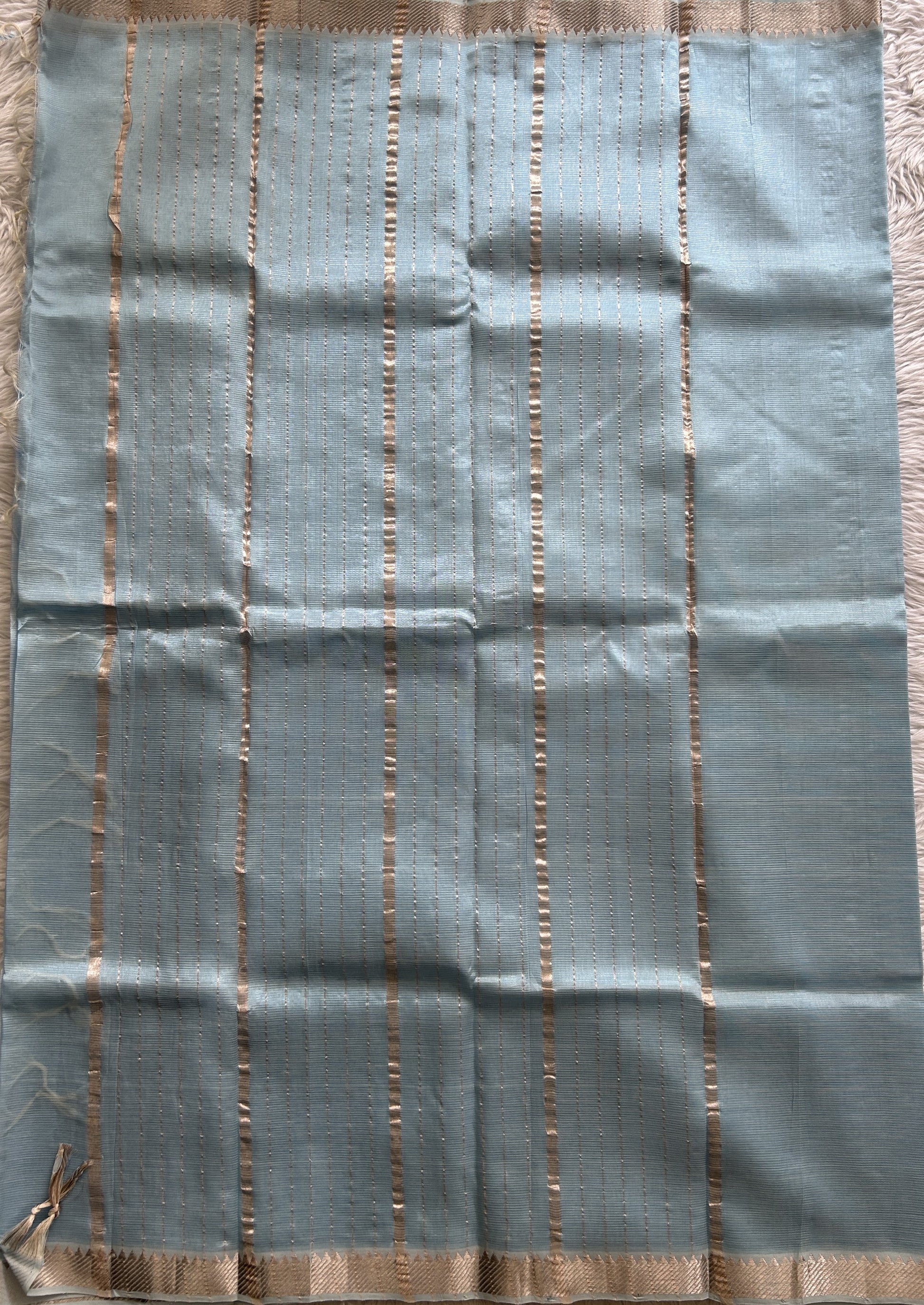 Mangalagiri Plain Pattu Saree Sea Blue colored complemented with a Zari Border - Sampradaya Designer Studio