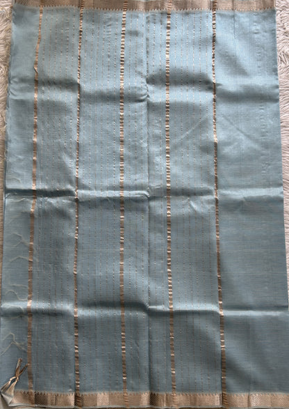 Mangalagiri Plain Pattu Saree Sea Blue colored complemented with a Zari Border - Sampradaya Designer Studio