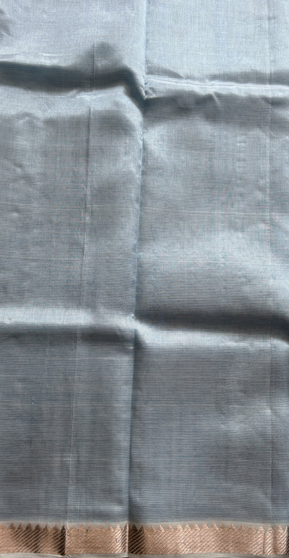 Mangalagiri Plain Pattu Saree Sea Blue colored complemented with a Zari Border - Sampradaya Designer Studio