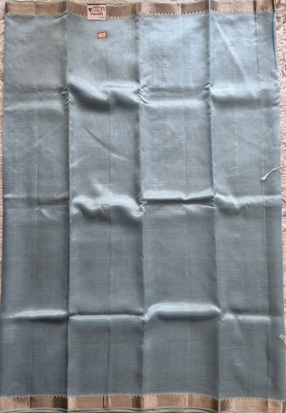 Mangalagiri Plain Pattu Saree Sea Blue colored complemented with a Zari Border - Sampradaya Designer Studio