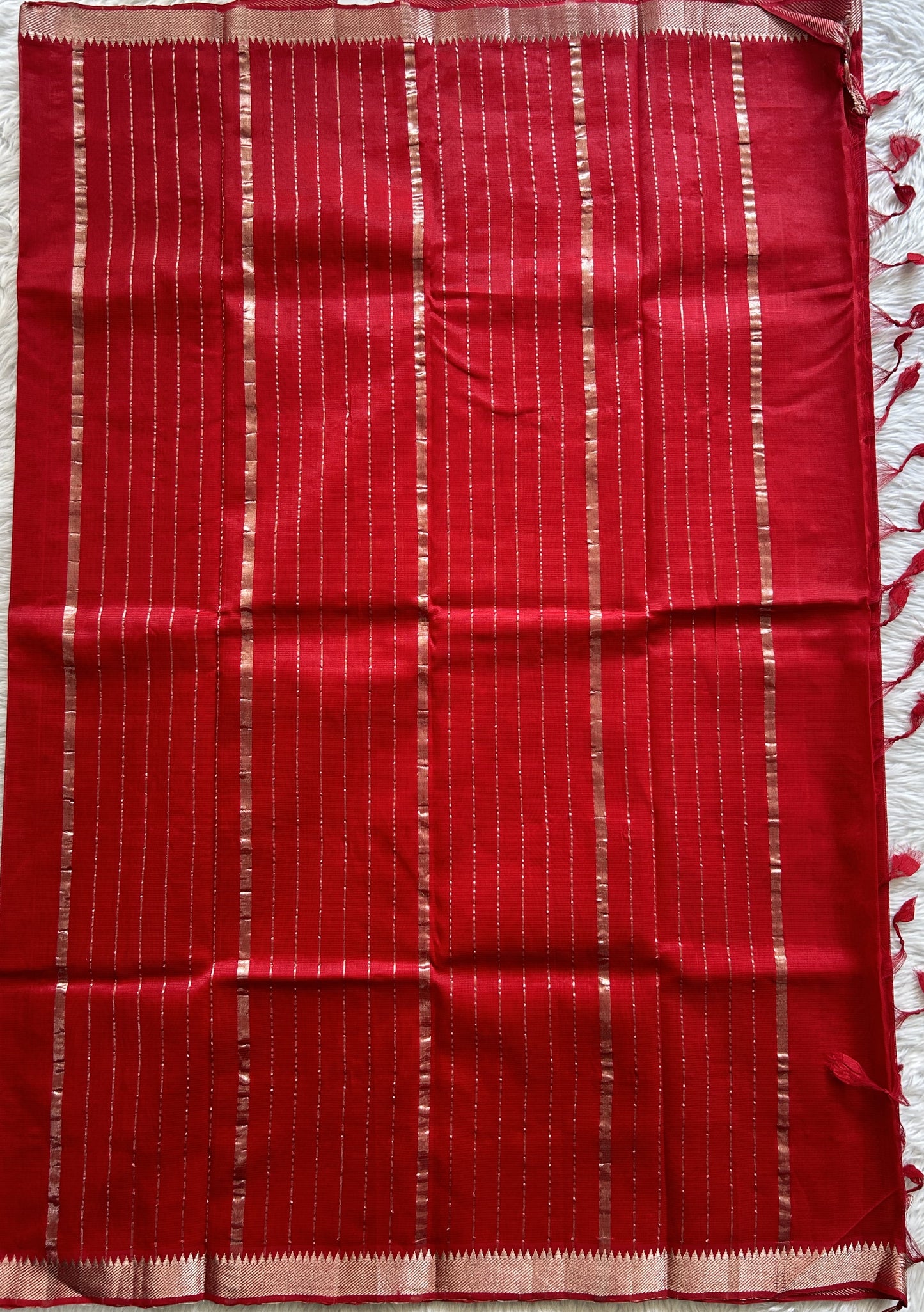 Mangalagiri Plain Pattu Saree Red colored complemented with a Zari Border - Sampradaya Designer Studio