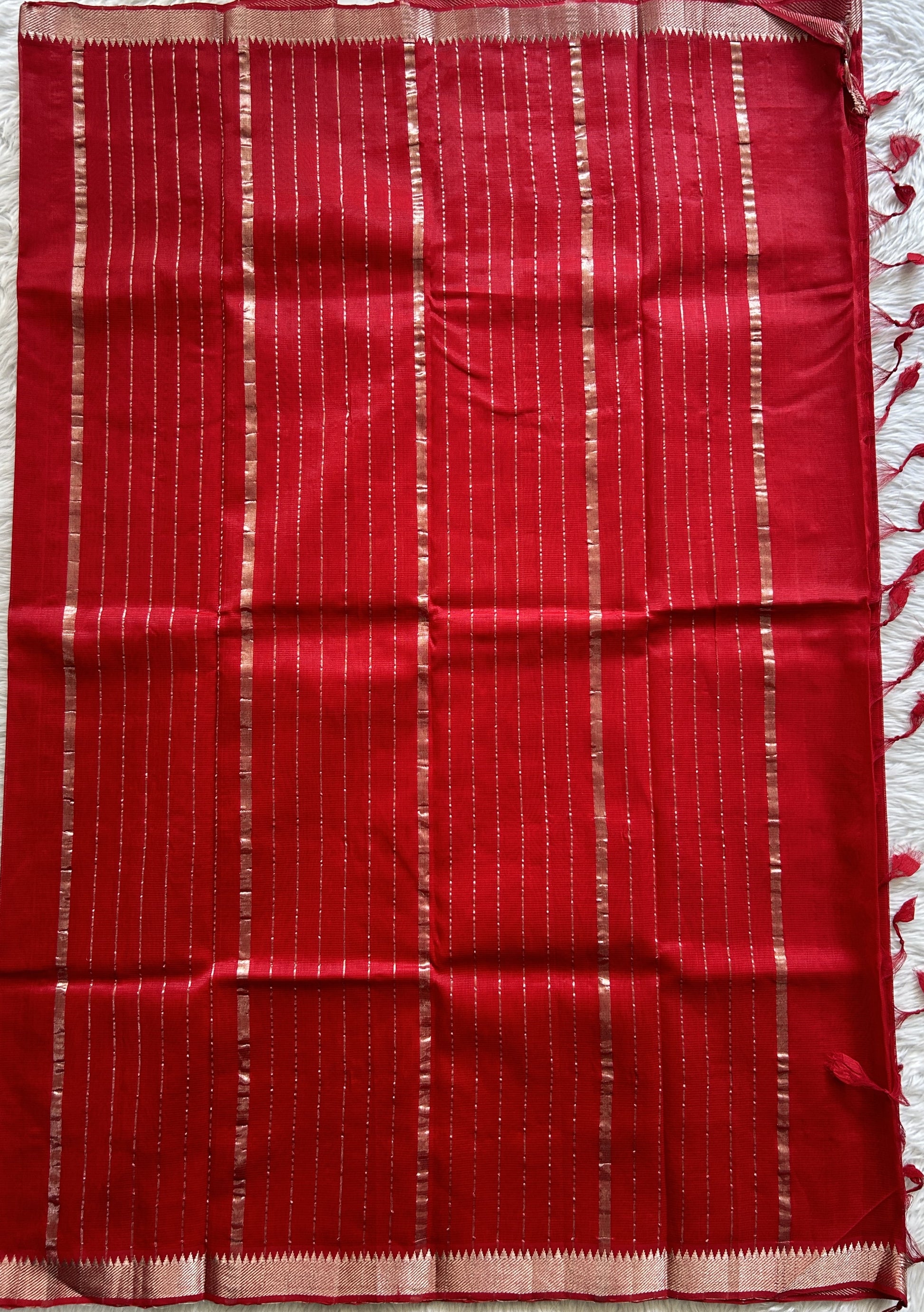 Mangalagiri Plain Pattu Saree Red colored complemented with a Zari Border - Sampradaya Designer Studio