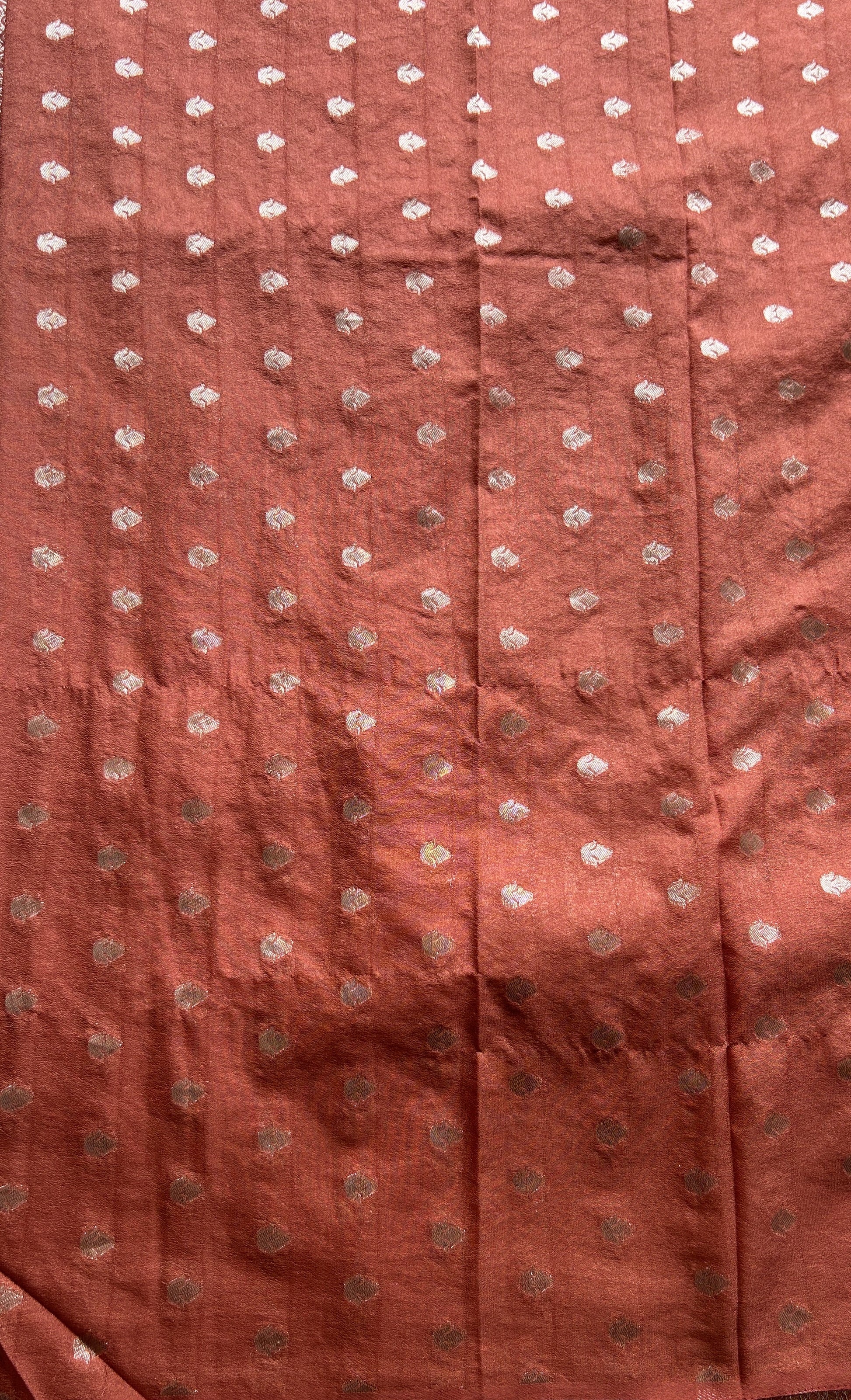 Semi Georgette Saree Rust Colored Elegantly Paired with a Zari Border. - Sampradaya Designer Studio