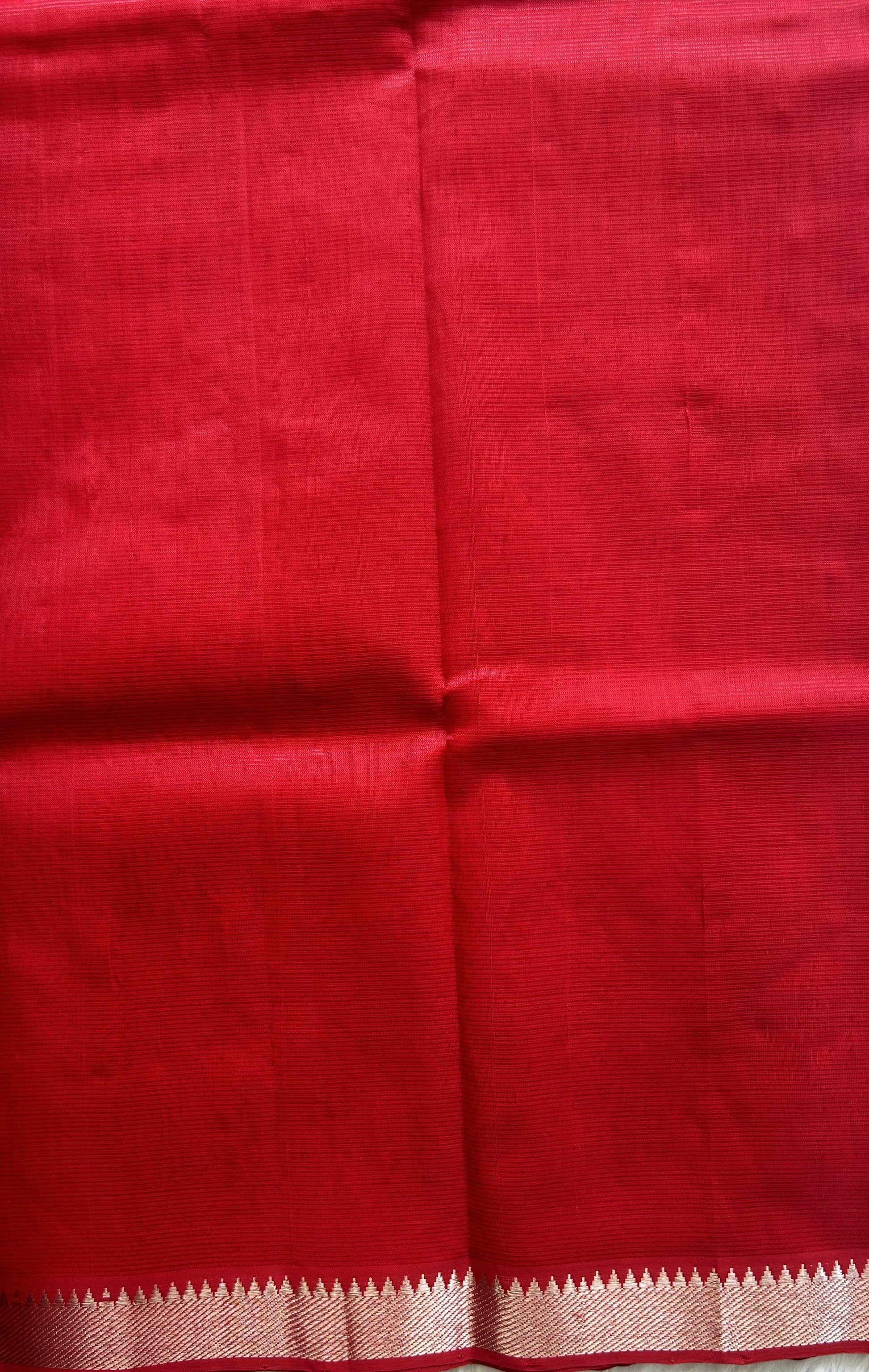 Mangalagiri Plain Pattu Saree Red colored complemented with a Zari Border - Sampradaya Designer Studio
