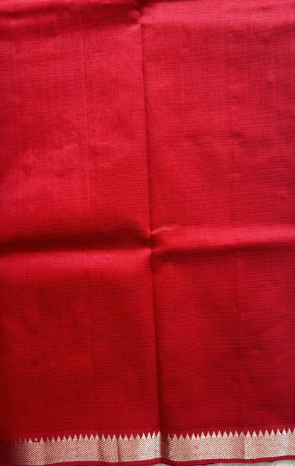 Mangalagiri Plain Pattu Saree Red colored complemented with a Zari Border - Sampradaya Designer Studio