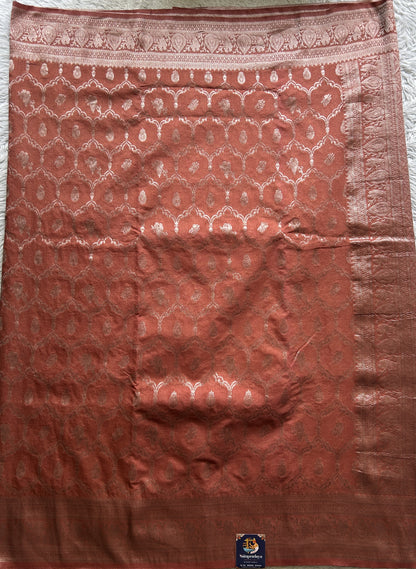 Semi Georgette Saree Rust Colored Elegantly Paired with a Zari Border. - Sampradaya Designer Studio