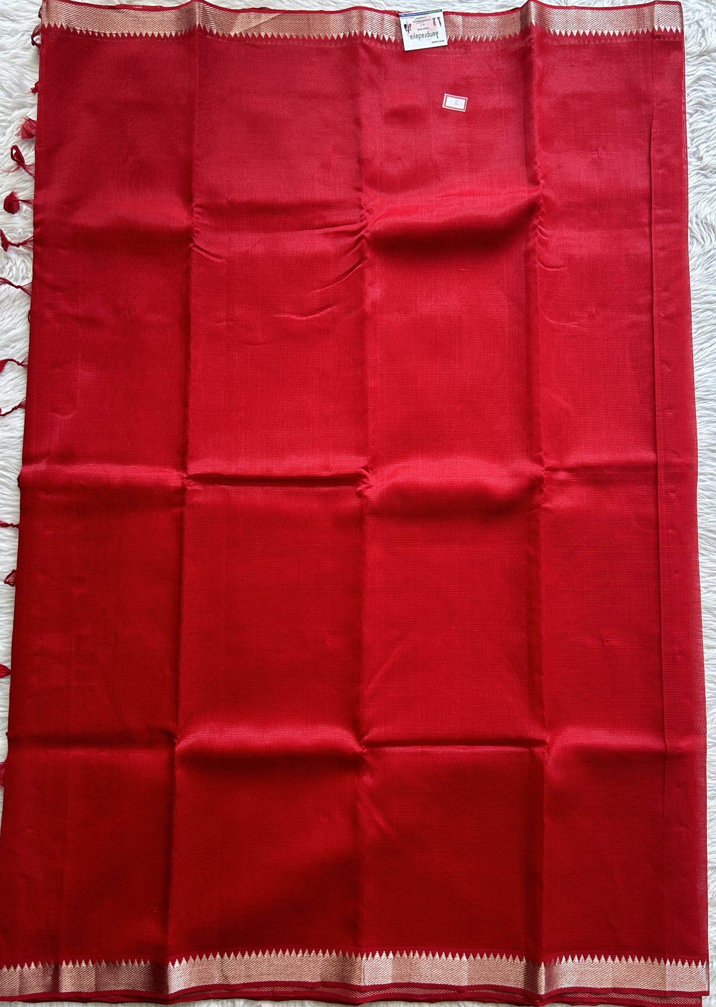 Mangalagiri Plain Pattu Saree Red colored complemented with a Zari Border - Sampradaya Designer Studio