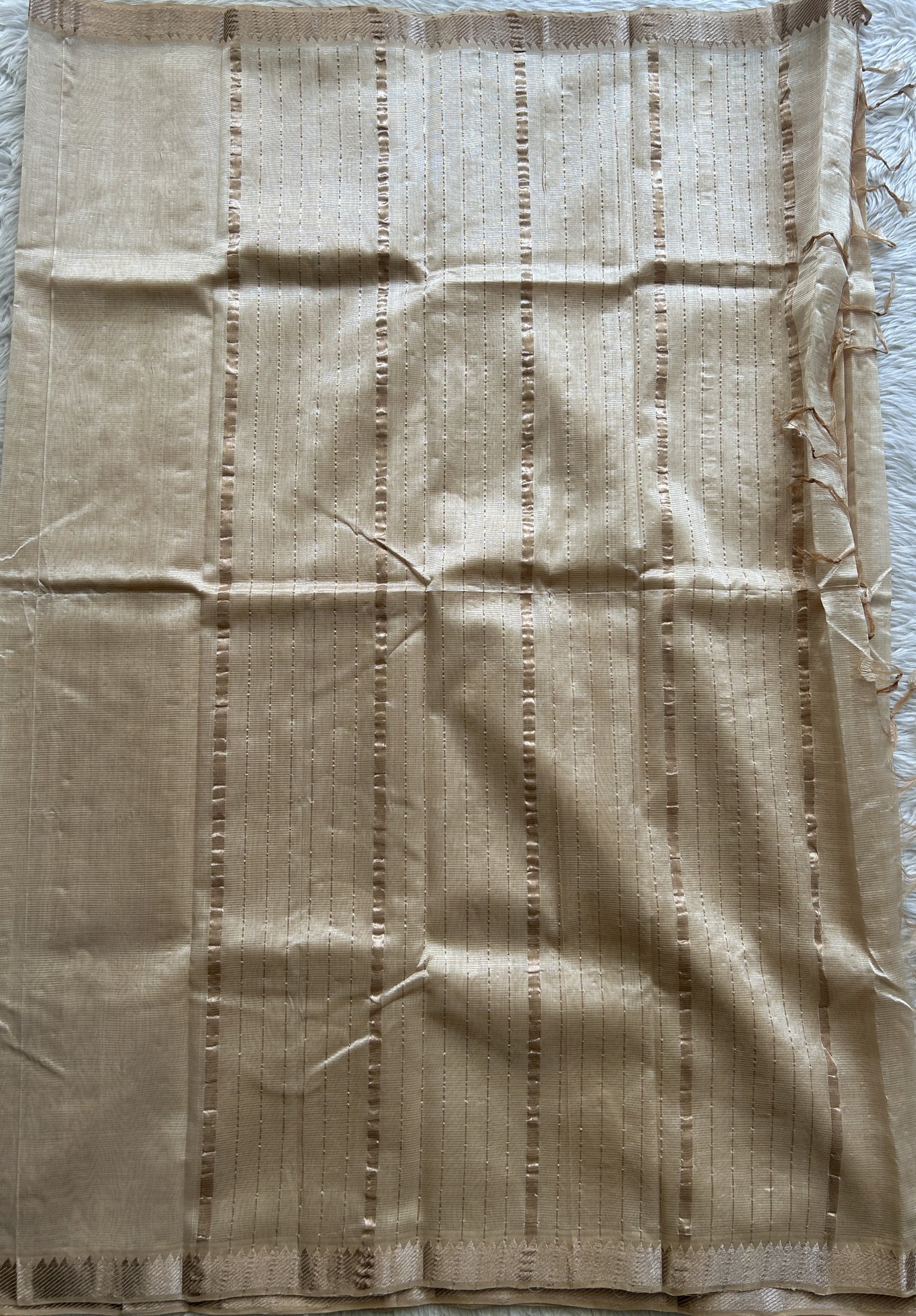 Mangalagiri Plain Pattu Saree Beige colored complemented with a Zari Border - Sampradaya Designer Studio