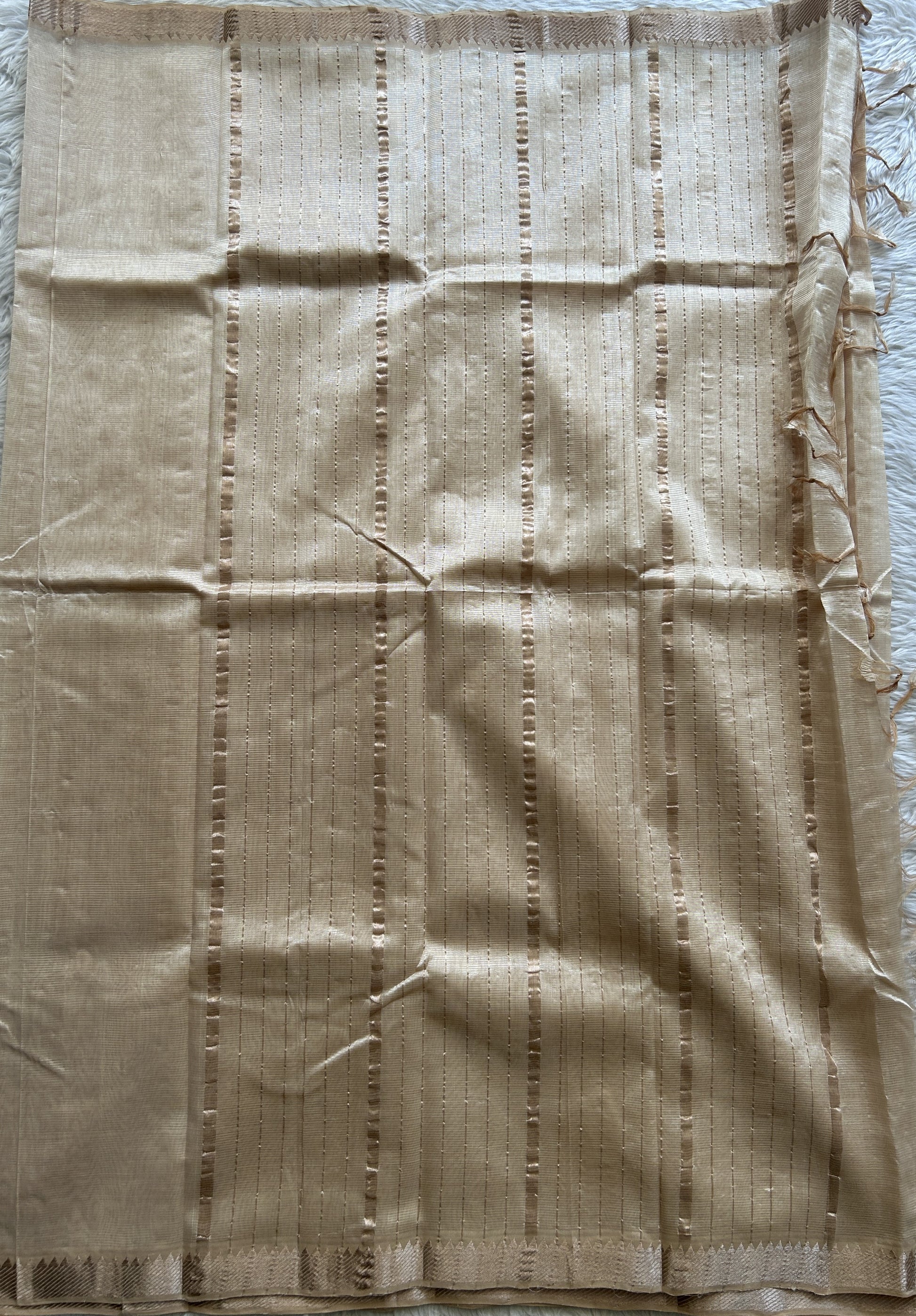 Mangalagiri Plain Pattu Saree Beige colored complemented with a Zari Border - Sampradaya Designer Studio