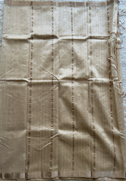 Mangalagiri Plain Pattu Saree Beige colored complemented with a Zari Border - Sampradaya Designer Studio