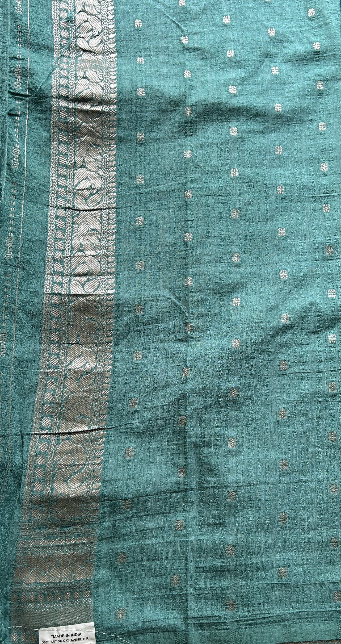 Semi Georgette Saree Sea Blue Colored Elegantly Paired with a Zari Border. - Sampradaya Designer Studio