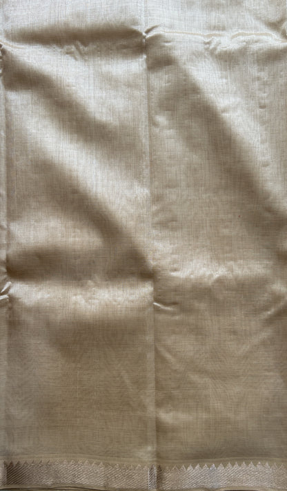 Mangalagiri Plain Pattu Saree Beige colored complemented with a Zari Border - Sampradaya Designer Studio