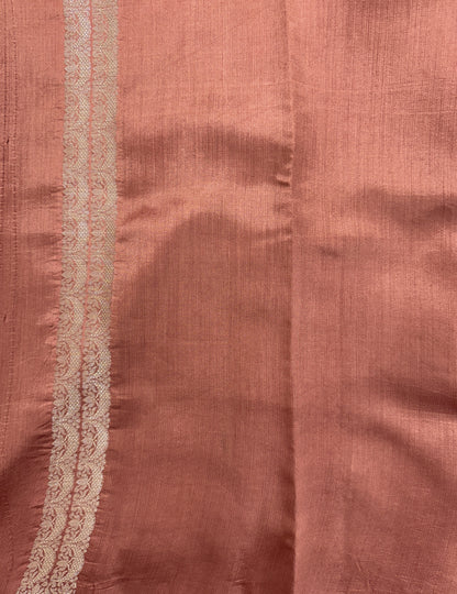 Pure Chiniya Silk Saree Peach Colored Elegantly Paired with a Gold Zari Border