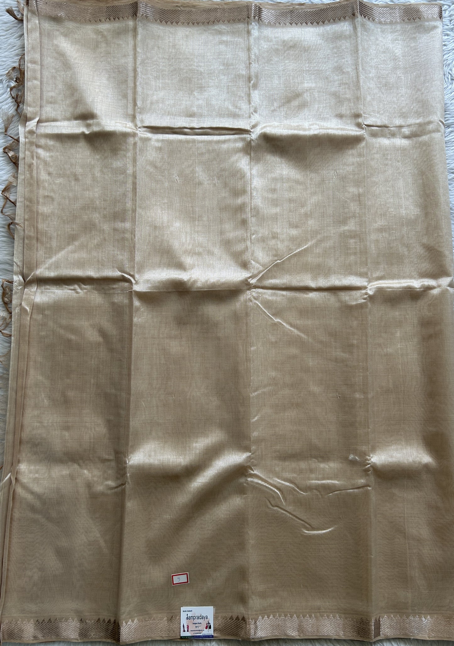 Mangalagiri Plain Pattu Saree Beige colored complemented with a Zari Border - Sampradaya Designer Studio