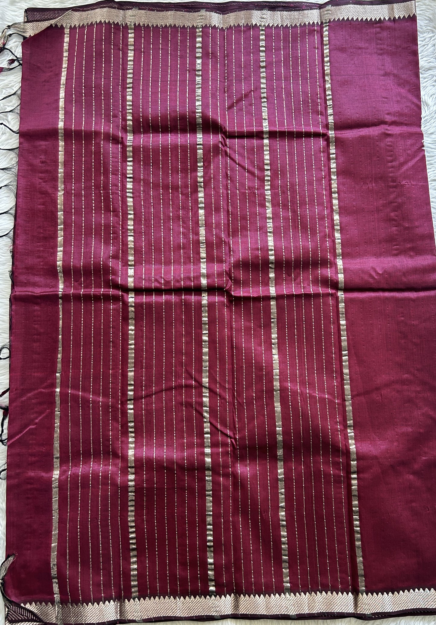 Mangalagiri Plain Pattu Saree Wine colored complemented with a Zari Border - Sampradaya Designer Studio