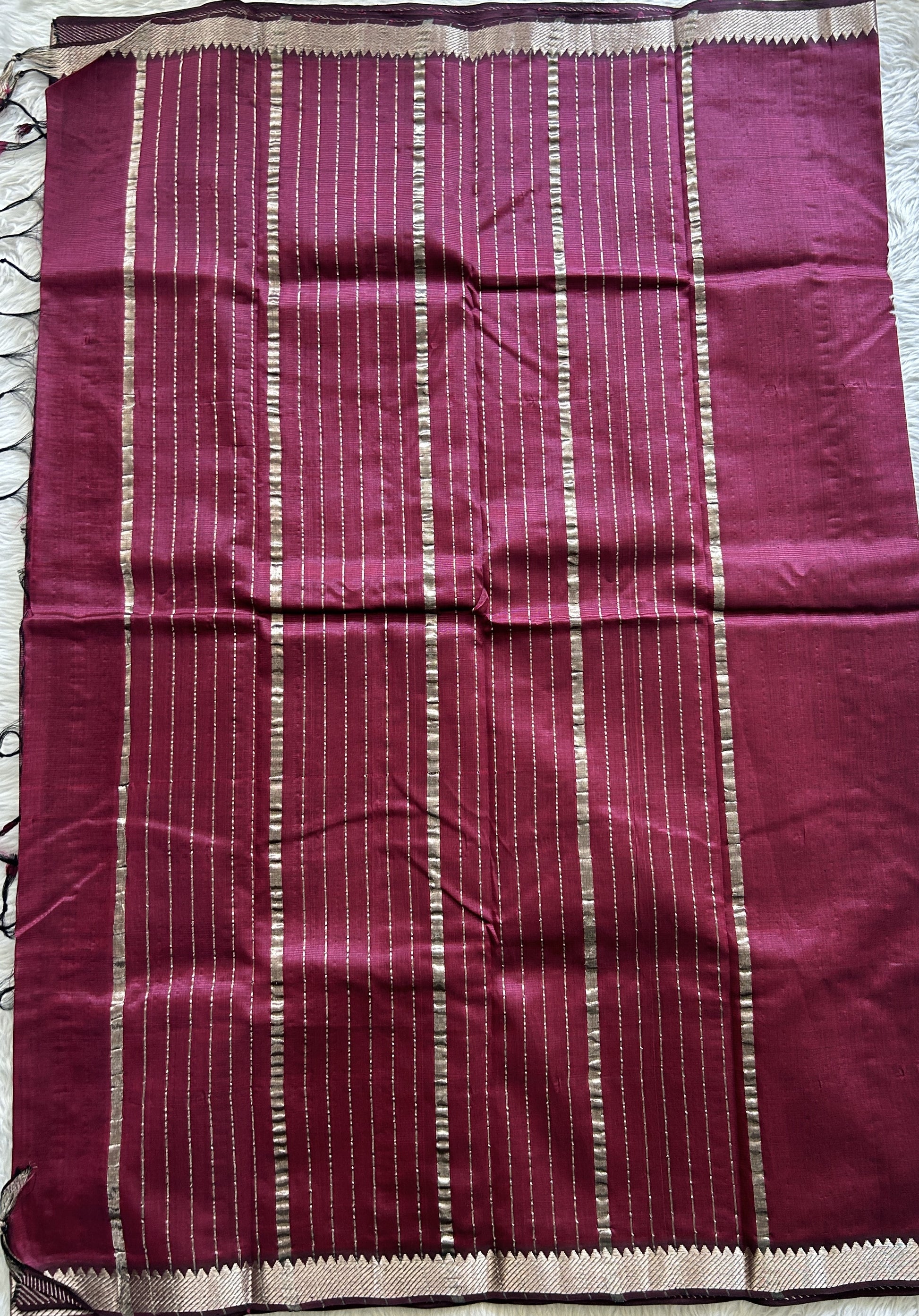 Mangalagiri Plain Pattu Saree Wine colored complemented with a Zari Border - Sampradaya Designer Studio