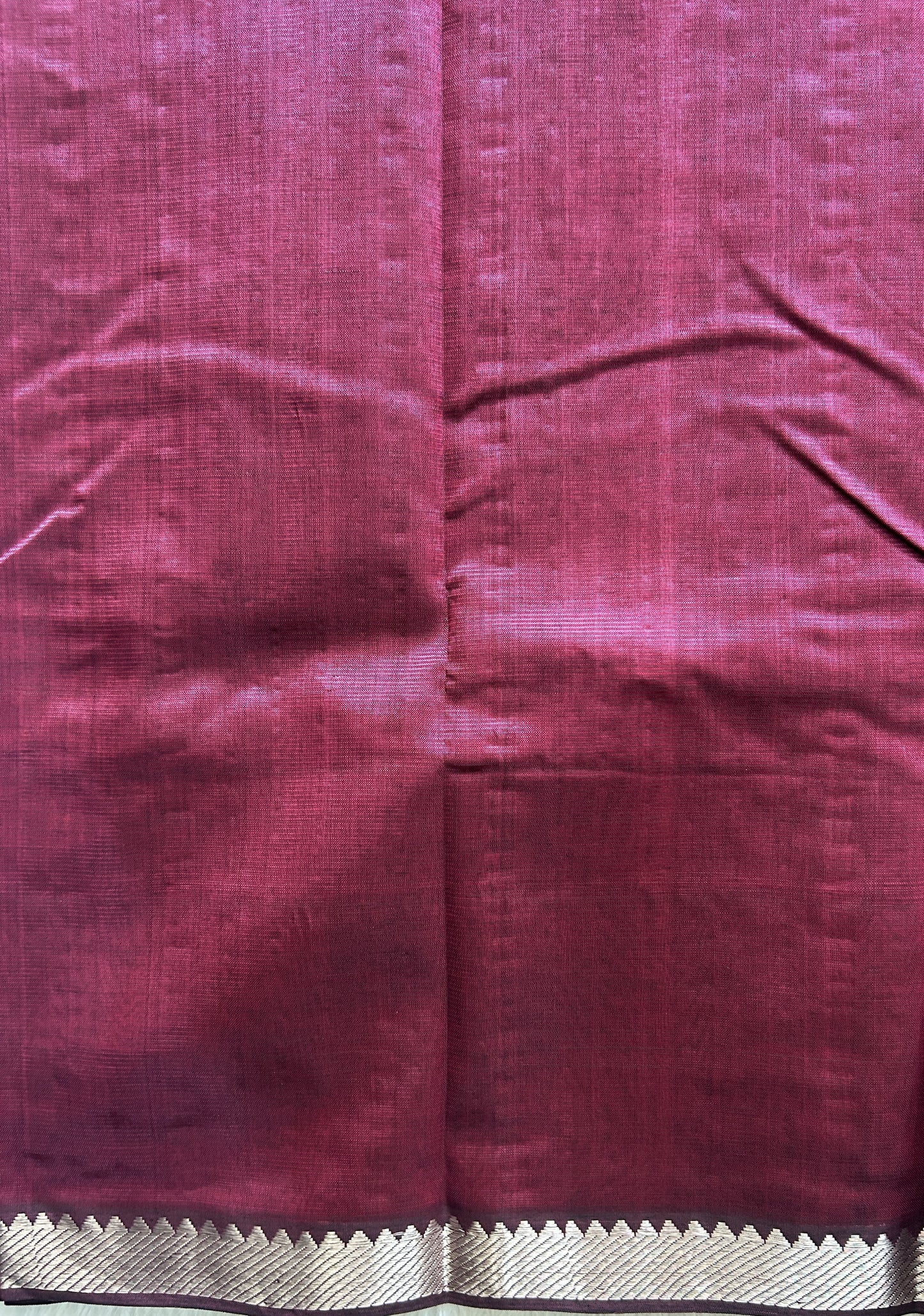 Mangalagiri Plain Pattu Saree Wine colored complemented with a Zari Border - Sampradaya Designer Studio