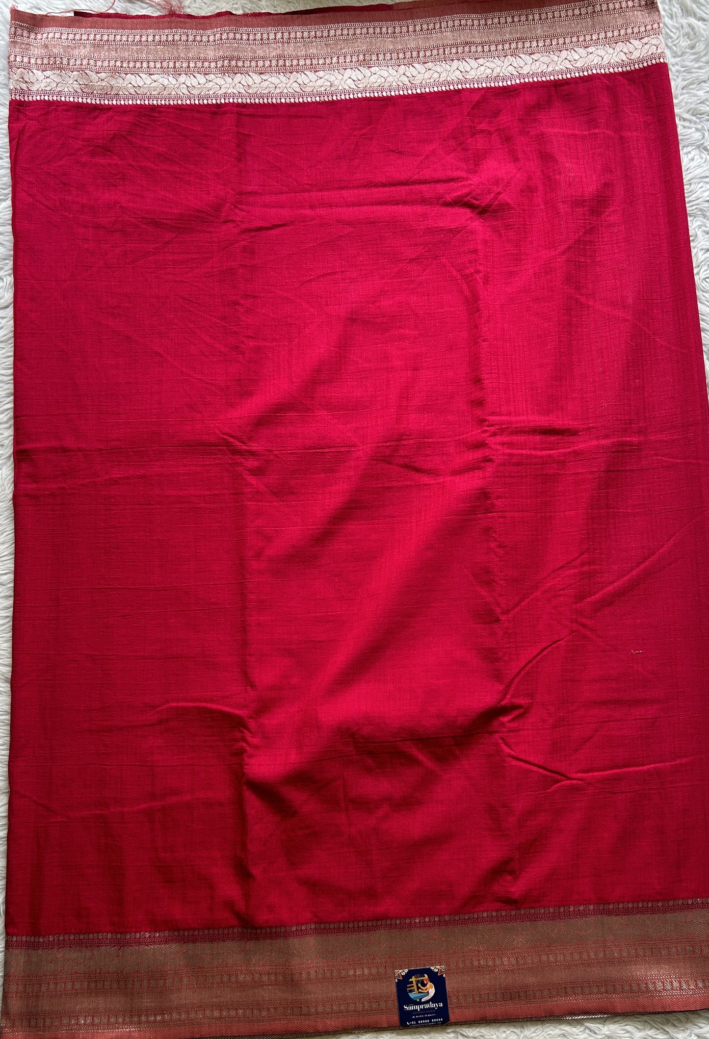 Semi Georgette Saree Hot Pink Colored Elegantly Paired with a Zari Border. - Sampradaya Designer Studio