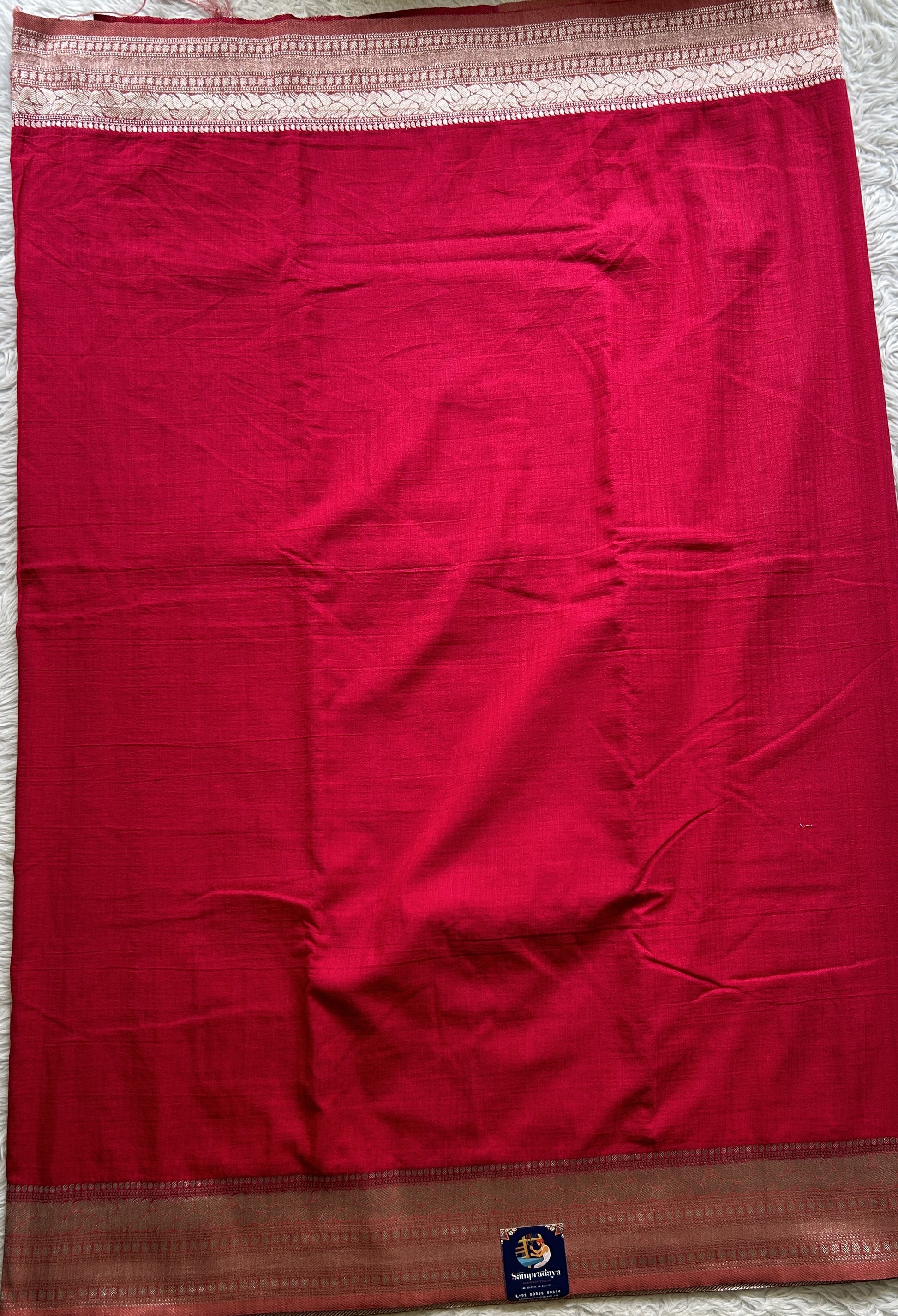 Semi Georgette Saree Hot Pink Colored Elegantly Paired with a Zari Border. - Sampradaya Designer Studio