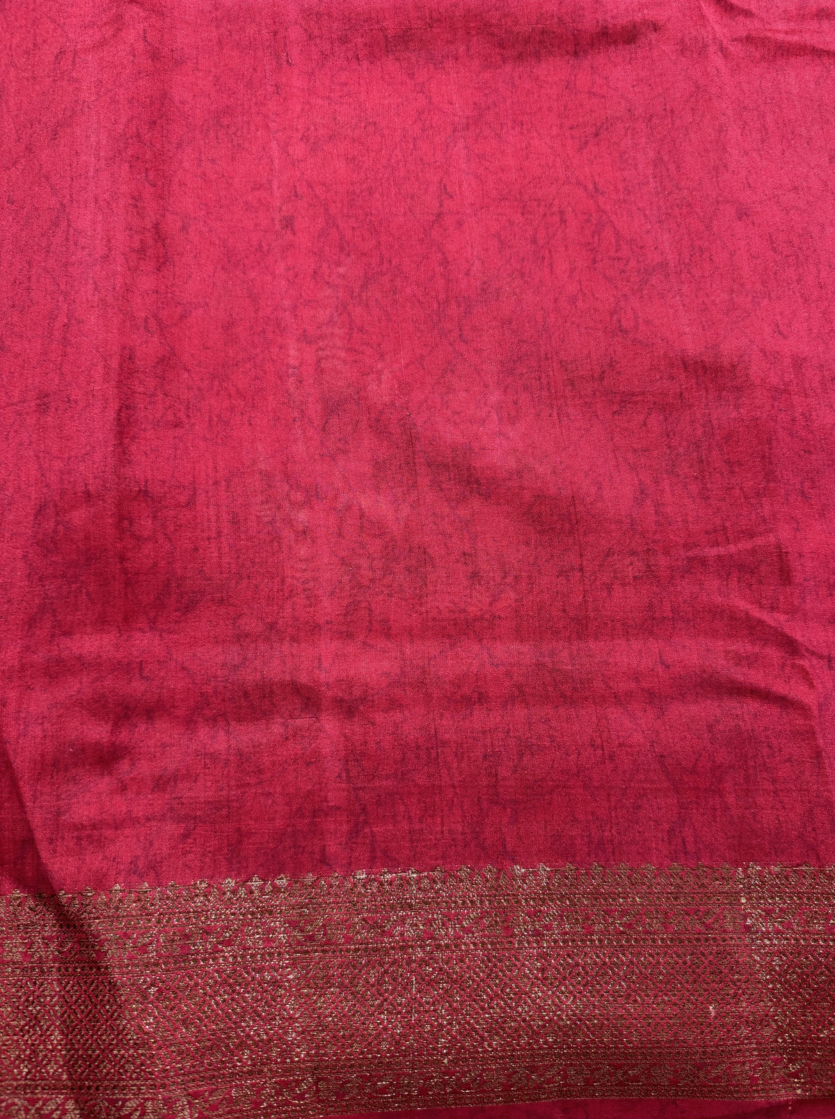 Pure Chiniya Silk Saree Pink Colored Elegantly Paired with a Gold Zari Border.