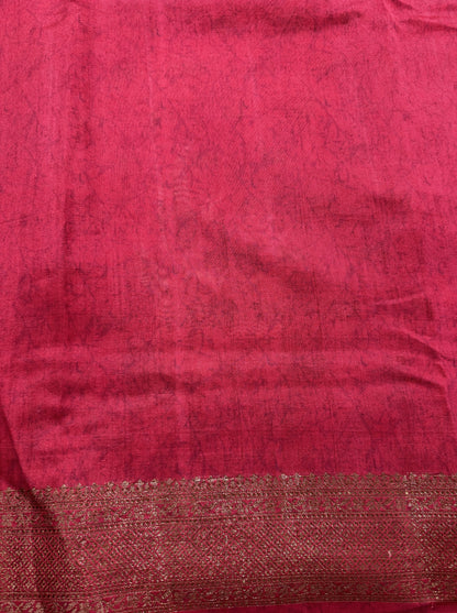 Pure Chiniya Silk Saree Pink Colored Elegantly Paired with a Gold Zari Border.