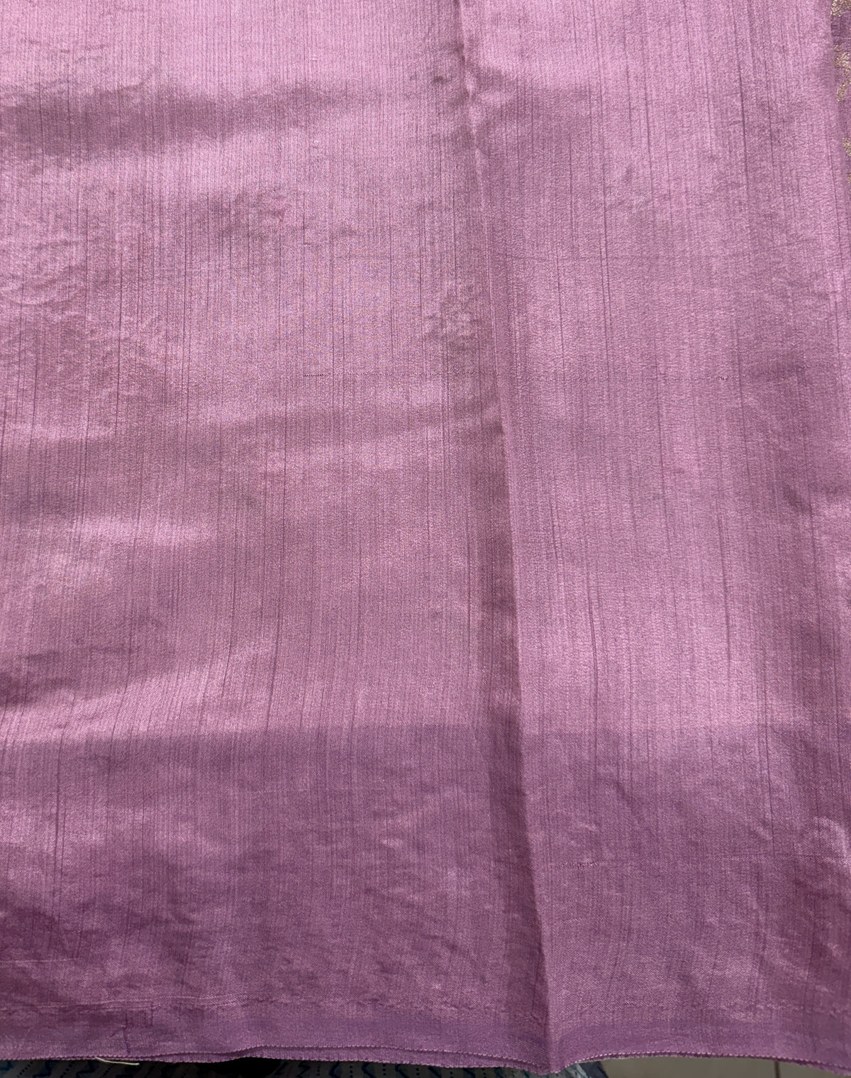 Pure Chiniya Silk Saree Mauve Colored Elegantly Paired with a Gold Zari Border
