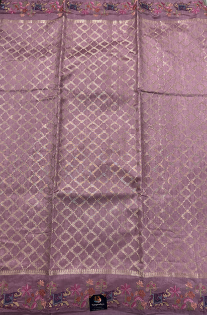 Pure Chiniya Silk Saree Mauve Colored Elegantly Paired with a Gold Zari Border