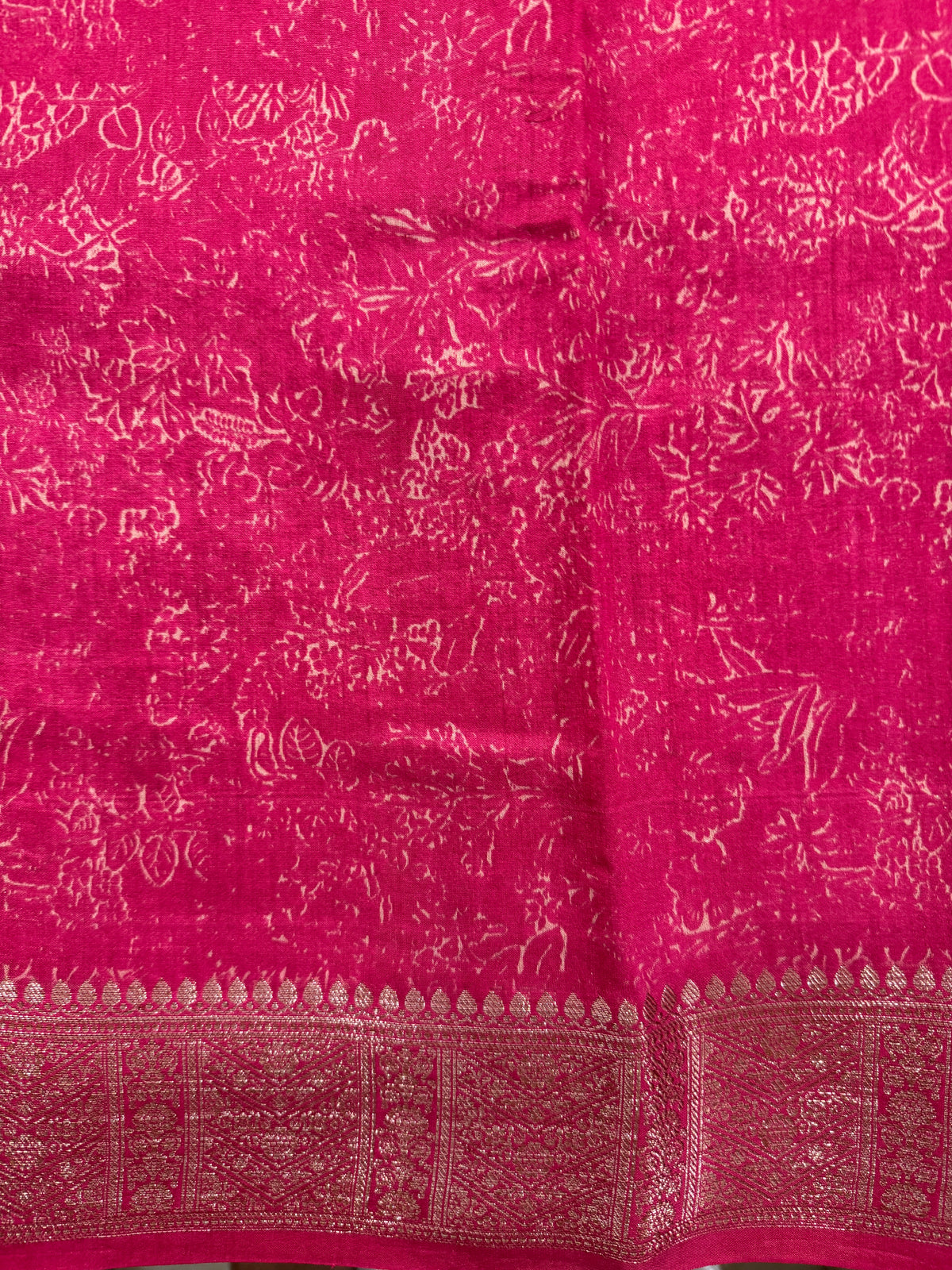 Pure Chiniya Silk Saree Pink Colored Elegantly Paired with a Gold Zari Border.