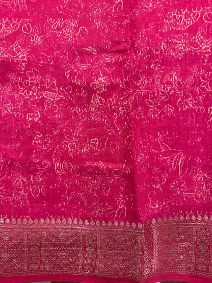 Pure Chiniya Silk Saree Pink Colored Elegantly Paired with a Gold Zari Border.