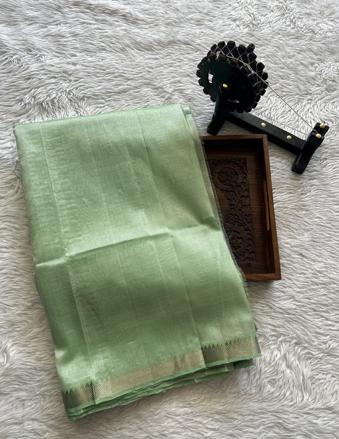 Mangalagiri Plain Pattu Saree Pastel Green colored complemented with a Zari Border - Sampradaya Designer Studio
