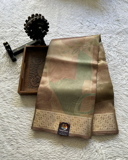 Banarasi Tissue Fancy Saree Sandcastle Colored Complemented with a Zari Border. - Sampradaya Designer Studio