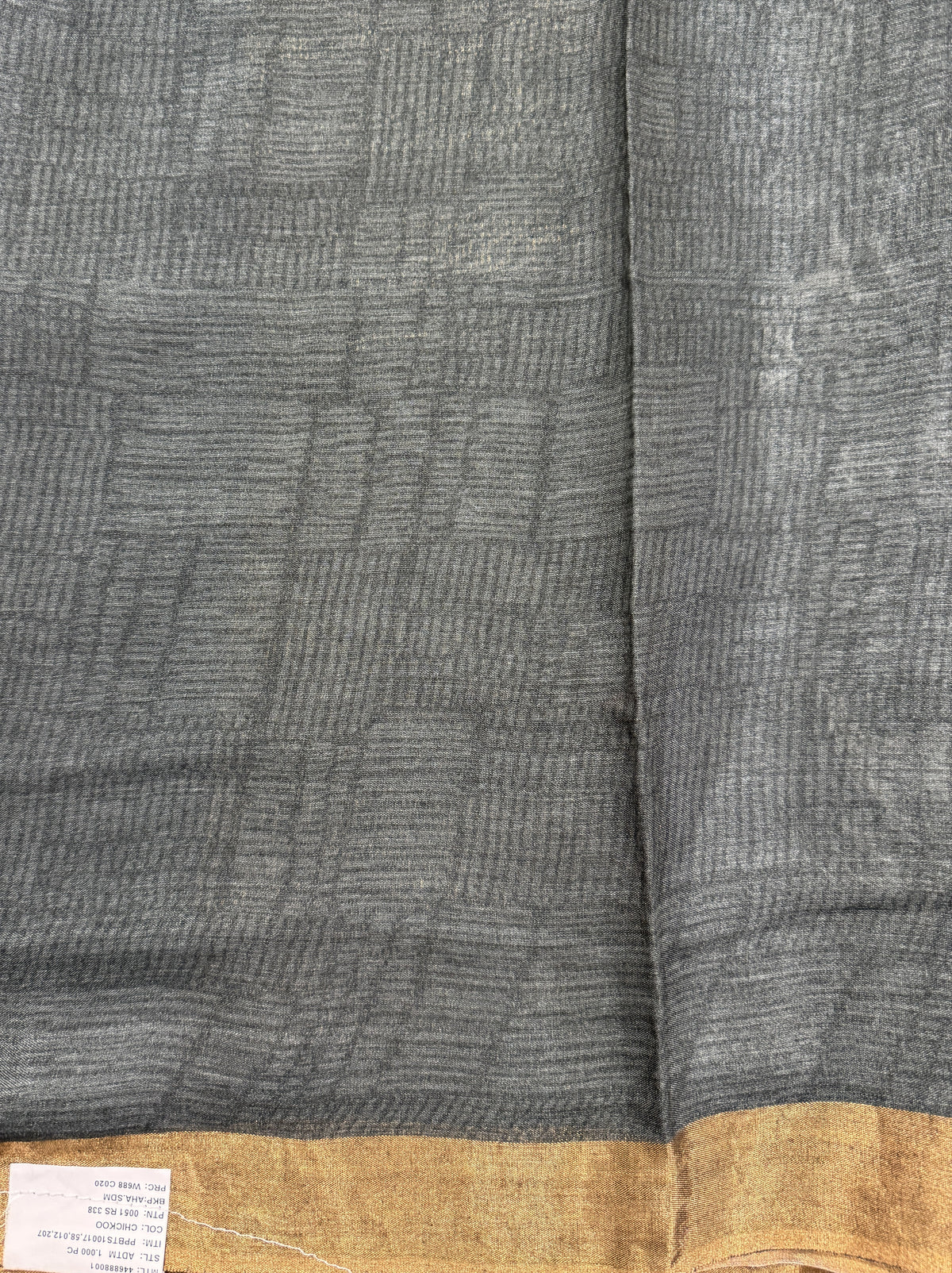 Pure Chiniya Silk Saree Gray Colored Elegantly Paired with a Gold Zari Border.