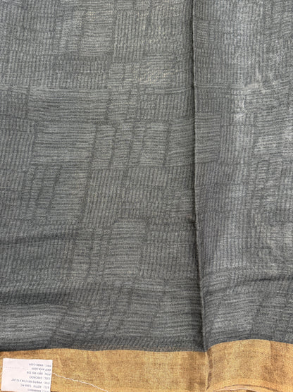 Pure Chiniya Silk Saree Gray Colored Elegantly Paired with a Gold Zari Border.