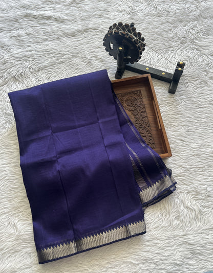 Mangalagiri Plain Pattu Saree Royal Blue colored complemented with a Zari Border - Sampradaya Designer Studio