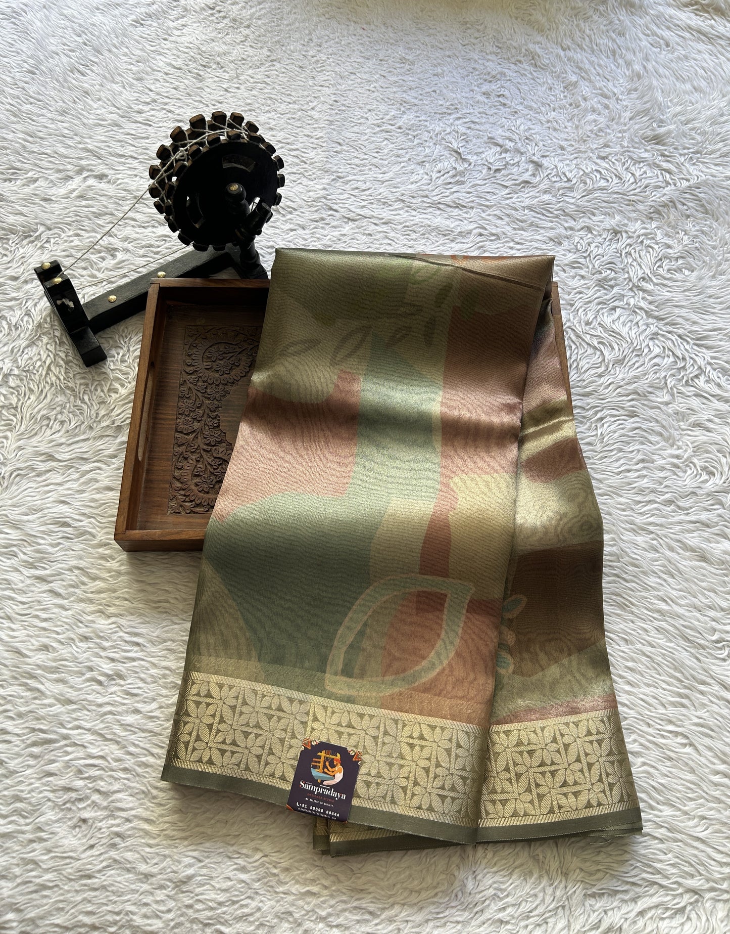 Banarasi Tissue Fancy Saree Light Green Colored Paired with a Zari Border. - Sampradaya Designer Studio