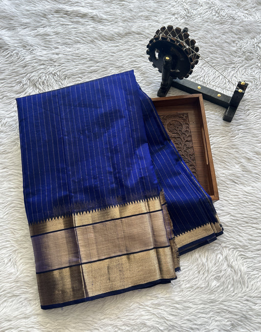 Mangalagiri Plain Pattu Saree Navy Blue colored complemented with a Zari Border - Sampradaya Designer Studio