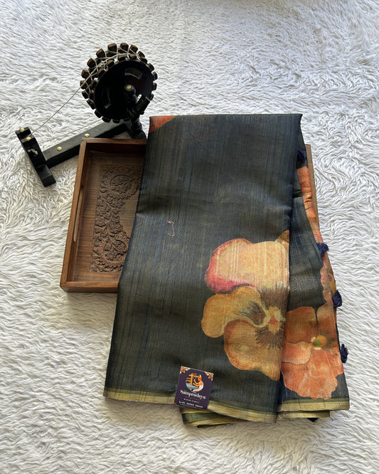 Banarasi Tissue Fancy Saree Navy Blue Colored Paired with a Borderless. - Sampradaya Designer Studio
