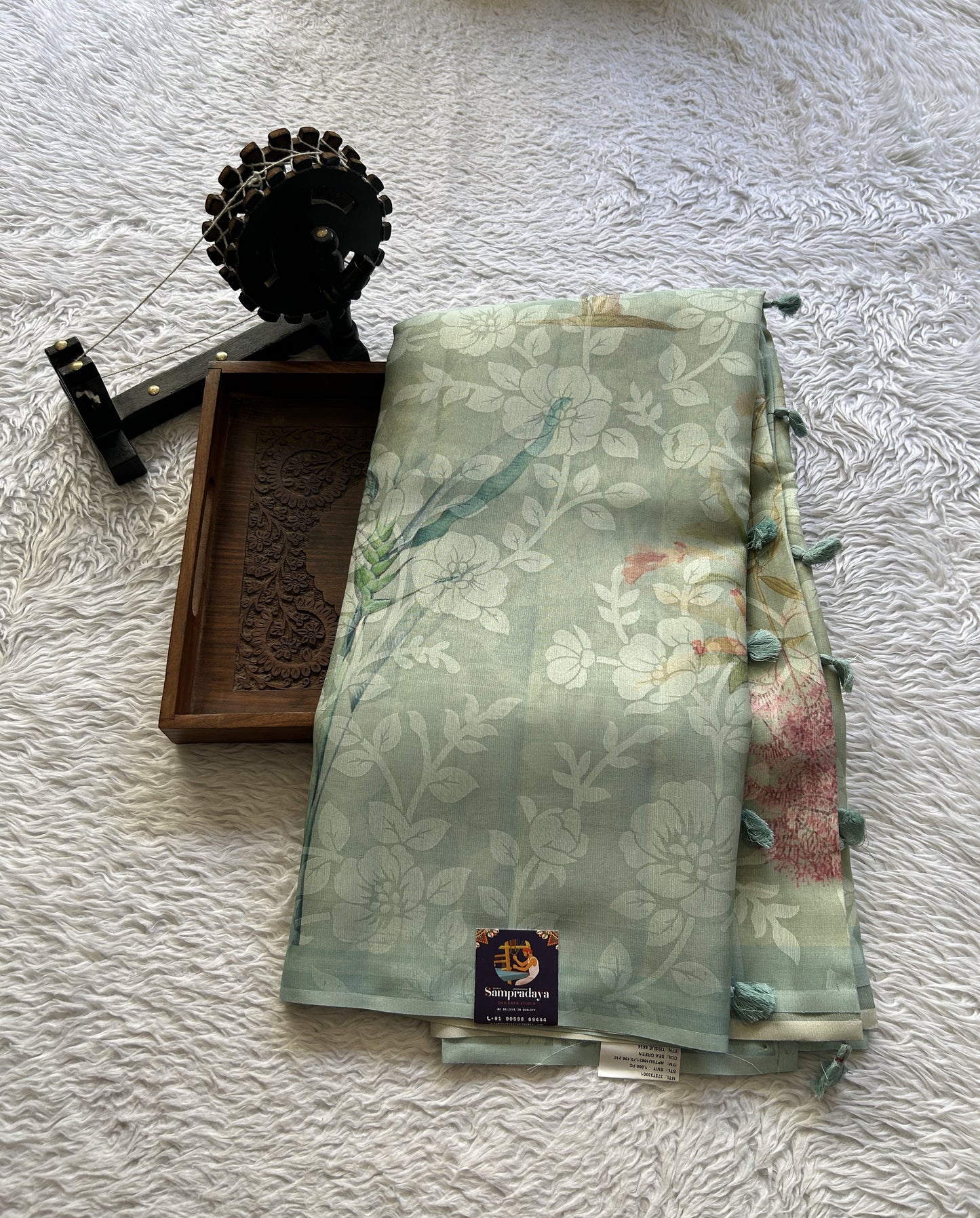 Banarasi Tissue Fancy Saree Light Blue Colored Paired with a Borderless. - Sampradaya Designer Studio