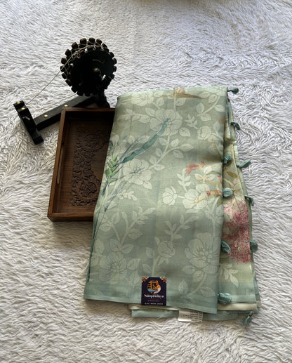 Banarasi Tissue Fancy Saree Light Blue Colored Paired with a Borderless. - Sampradaya Designer Studio