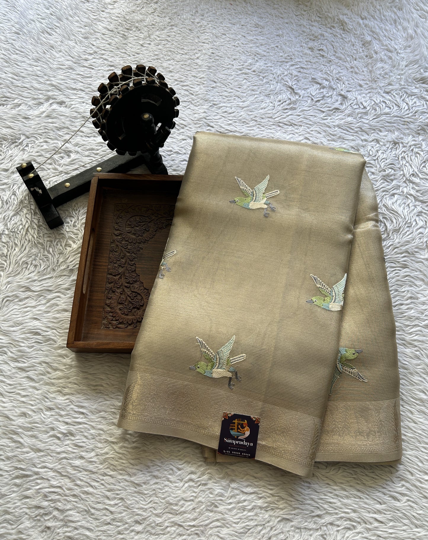 Banarasi Tissue Fancy Saree Beige Colored Paired with a Zari Border. - Sampradaya Designer Studio