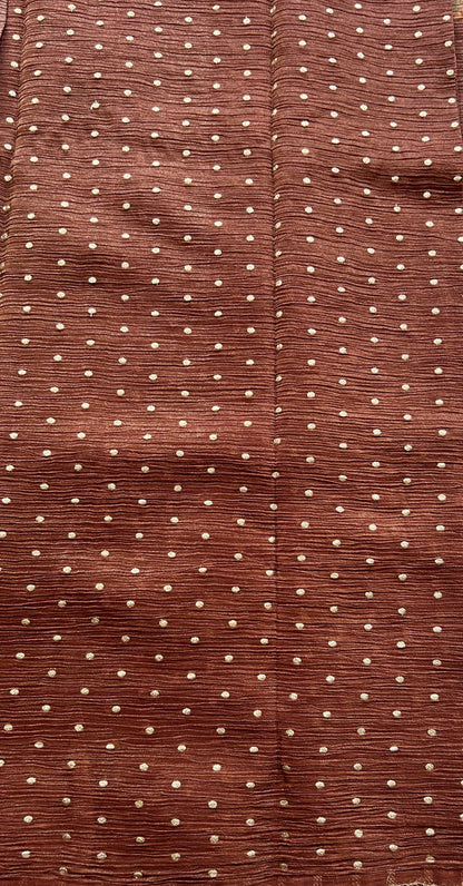 Banarasi Fancy Crushed Saree Dark Rust Colored Complemented with a Zari Border. - Sampradaya Designer Studio