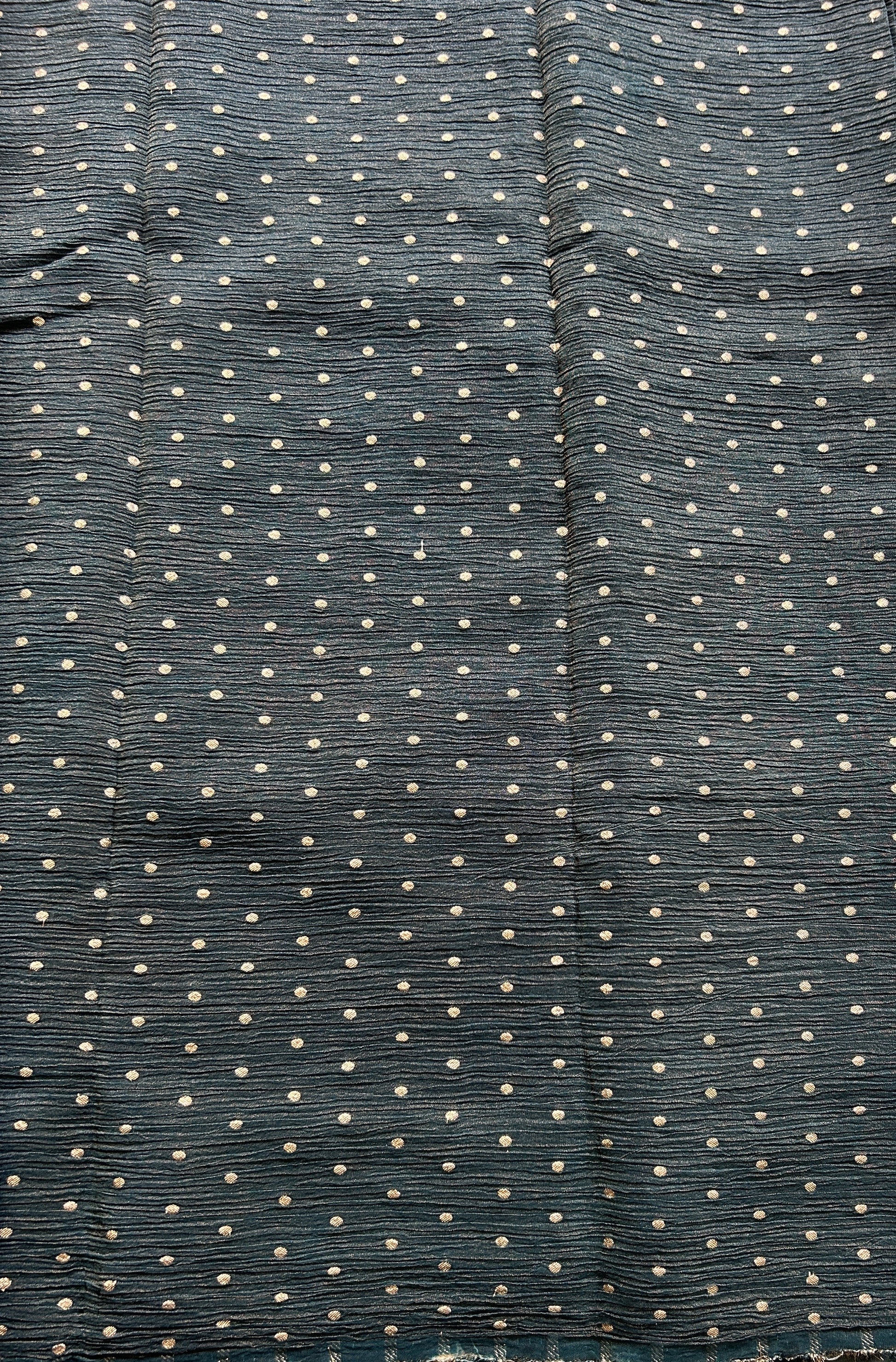 Banarasi Fancy Crushed Saree Peacock Blue Colored Paired with a Zari Border. - Sampradaya Designer Studio