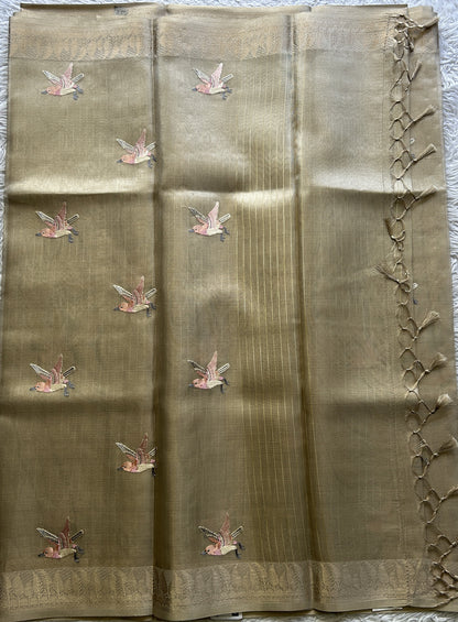 Banarasi Tissue Fancy Saree Biscuit Colored Paired with a Zari Border. - Sampradaya Designer Studio